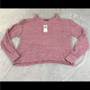 FRESHMAN Juniors Pink Stretch Banded Cuffs Long Sleeve Scoop Neck Top Size Small